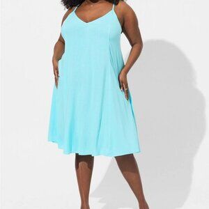 Torrid Midi Rayon Slub V Neck Cami Beach Dress - Blue Radiance - Size 1X